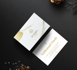 front of business card and back of business cards on table